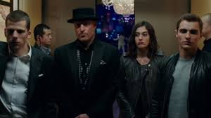 The horsemen work together to hide the playing card with the chip while security. Now You See Me Jesse Eisenberg Mark Ruffalo Daniel Radcliff Woody Harrelson Dave Franco Morgan Freeman Michael Caine Lionsgate