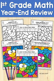 First Grade Math Review Color By Code Worksheets Distance Learning Printables First Grade Math Math Math Review Worksheets