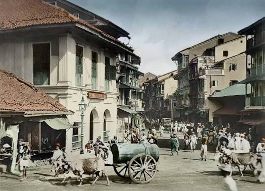 Late 19th Century. British India, Bombay (Mumbai). The Government Telegraph Office on Bhuleshwar Street. Restored image.