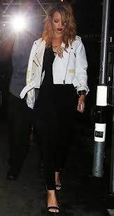 Fashion Bomb Daily Photo Rihanna Outfits White Leather Jacket Rihanna Style