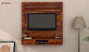 Wood tv stands come in many different shapes and sizes. Buy Kristen Wall Mount Tv Unit Honey Finish Online In India Wooden Street Wall Mounted Tv Unit Wall Mount Tv Stand Wall Mounted Tv