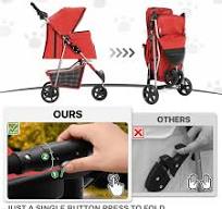 MoNiBloom 3 Wheel Pet Stroller, Foldable, with Cup Holders ...