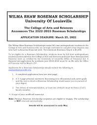 WILMA SHAW ROSEMAN SCHOLARSHIP University Of Louisville