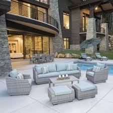 Castelli Patio 20 Piece Complete Patio Set With Cushions Sunbrella Spa Blue Conversation Set Patio Patio Outdoor Furniture Sets