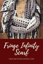 The knit look on this free crochet infinity scarf pattern is extremely easy, thanks to a slight variation on basic crochet stitches. Fringe Infinity Scarf Crochet Pattern Crochet Pattern Crochet It Creations
