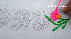 This stitch is very uncomplicated and an easy variation of the chain stitch. Hand Embroidery Easy Border Line Embroidery Lazy Daisy Stitch Youtube