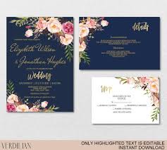 Blush Navy Gold Wedding Invitation Template Set Pink Flowers Watercolor Invite Diy Printable Invitations Pdf Download Instantly Vrd157hdn Wedding Invitations Printable Templates Navy Wedding Invitations Gold Wedding Invitations