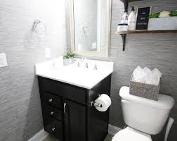 Guest Bathroom With Faux Grasscloth Temporary Wallpaper Restroom Decor Gray Wallpaper Bathroom Small Bathroom Decor