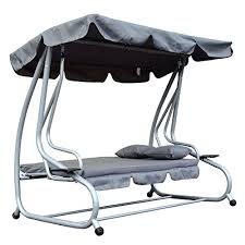 Dondolo da giardino della garden team. Outsunny Dondolo Letto Da Giardino 3 Posti Schienale Reclinabile Tetto Regolabile Tessuto Poliestere 200 120 164cm Grigio Arredamento Da Giardino Dondoli Per Portico