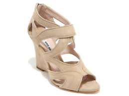 Details About Miu Miu Womens Wedges Sandals Shoes In Sand Suede Leather Size Uk 4 5 It 37