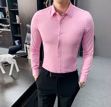 2019 6 Solid Color Pink Tuxedo Dress Shirt Men Long Sleeve Shirt Chemise Business Office Works Shirts Camisa Social Masculina From Xiamen2013 29 03