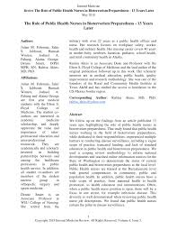 Pdf The Role Of Public Health Nurses In Bioterrorism Preparedness 13 Years Later