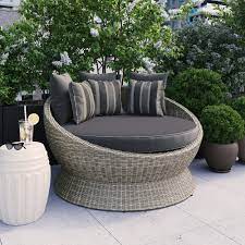 The circular outdoor daybed has elegant and straightforward designs that can bring luxury and comfort. Martha Stewart Hudson 55 91 Wide Outdoor Wicker Patio Daybed With Cushions Wayfair