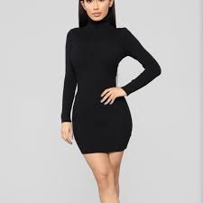 Fashion Nova Black Ribbed Sweater Dress Size Small Color Black Long Sleeve Turtleneck Heavy Stretch Rib Sweate Ribbed Sweater Dress Black Rib Sweater Dress