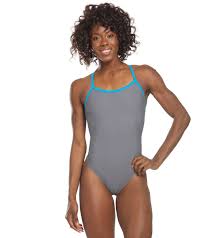 Sporti Solid Piped Thin Strap One Piece Swimsuit