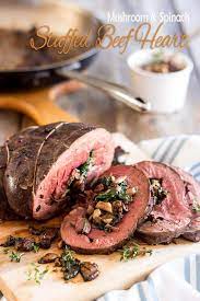 Mushroom And Spinach Stuffed Beef Heart Recipe Offal Recipes Recipes Beef Heart Recipe