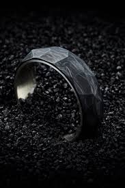 Men S Forged Carbon Silver Faceted Wedding Band 7mm Faceted Wedding Bands Black Wedding Rings Wedding Rings Unique
