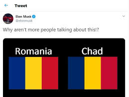 علم تشاد‎) is a vertical tricolour consisting (left to right) of a blue, a gold and a red field. Elon Musk S Tweet Shows Chad And Romania Have Almost Identical Flags