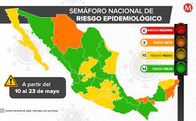 El semáforo covid presentado este viernes 7 de mayo estará vigente del 10 al 23 de mayo, en el que también se observa que los estados de méxico en color amarillo se redujeron de 20 a 13 durante esta quincena. Semaforo Covid En Mexico Color En El Mapa Del 10 Al 23 De Mayo