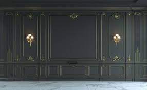 Follow the vibe and change your wallpaper every day! Black Wall Panels In Classical Style With Gilding 3d Rendering Black Walls Interior Wall Design Rendering Walls