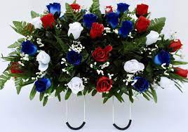 The ftd® lovely™ red rose heart box. Patriotic Cemetery Headstone Flowers In Red White And Blue Roses With Flags Home Kitchen Surclima Handmade Products