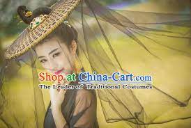 Traditional Handmade Chinese Ancient Swordswoman Black Veil Hat Accessories China Hanfu Chivalrous Women Bamboo Hat Veiled Hats Black Veil Hat Bamboo Hat