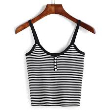 Black And White Striped Crop Tank Top Spaghetti Strap Striped Cami Top With Buttons Striped Cami Tops Black And White Crop Tops Cami Tops