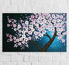 Cherry Blossom Tree Painting On Canvas Original Palette Knife Etsy Cherry Blossom Painting Tree Painting Canvas Large Canvas Wall Art