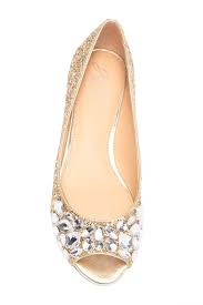 Jewel Badgley Mischka Claire Glitter Crystal Peep Toe Flat