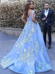 Blue V Neck Off Shoulder Floor Length Ball Gown Shaadimagic Prom Dresses Ball Gown Blue Ball Gowns Tulle Prom Dress