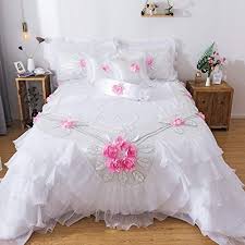 Cal king satin bedspread set w/ pillows. Tache Home Fashion Delicate Rose 6 Piece Floral White Satin Ruffles Pin Flowers Luxurious Comforter Set Queen Buy Online In Antigua And Barbuda At Antigua Desertcart Com Productid 126203550