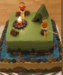 A lantern cake, a trail mix station, outdoorsy decorations and amazing party. Ideas About Camp Birthday Cake