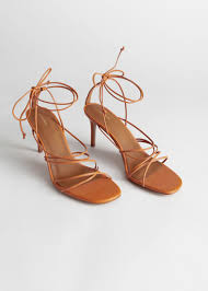 Strappy Lace Up Leather Stilettos Orange Heeled Sandals Sandals Heels Ankle Strap Chunky Heels