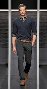 Black Pants And Brown Boots Men Black Pants A Black Sweater A Plaid Shirt And Brown Suede Boots Mens Work Outfits Mens Casual Outfits Business Casual Men