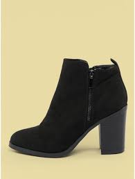 Buy Almond Toe Plain Stacked Heel Booties Online Topofstyle