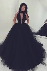 Plunging V Neck Black Tulle Prom Dress Ball Gown Black Ball Gown Winter Dance Dresses Ball Dresses