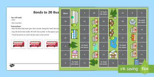 The type and number of transport: Number Bonds To 20 Bus Game Board Game Teacher Made