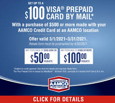 Aamco credit card rebate special get up to a $100 visa® prepaid card by mail* here at aamco clive, ia we know almost nothing can throw you off your budget like an unexpected car repair. Synchrony 500 450 Aamco Bay Area