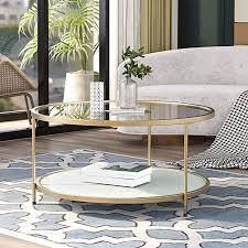 Amazon Com P Purlove 33 5 Inch Round Coffee Table 2 Layer Glass Coffee Table With Storage Shelf Coffee In 2020 Coffee Table Home Living Room Coffee Table With Storage