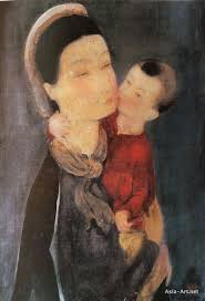 Silk Painting Mother And Child 1940 By Famous Vietnamese Artist Le Pho Vietnam Art Asian Art Silk Painting