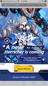 Go To The Website For Honkai Impact 3rd And Press Advent Witness To Get A Code And Receive A 5 Star Weapon And 60 Crystals Honkaiimpact