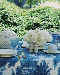A House Romance White Outdoor Table Blue And White Colored Glassware