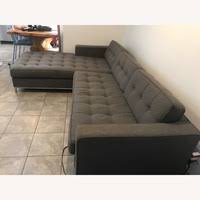 Rectangular forms create a theme of unified geometry across the sofa. Gus Modern Jane Sofa Bi Sectional Grey With Steel Aptdeco