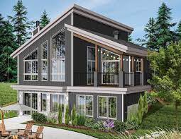 Plan 22522dr Modern Vacation Home Plan For The Sloping Lot In 2021 Cottage Style House Plans Modern Style House Plans Drummond House Plans