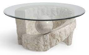 This stylish but functional round coffee table brings luxury into any home without being visually overwhelming. Ponte Vedra Opulence Natural Glass Round Cocktail Table Top Round Glass Coffee Table Stone Coffee Table Round Cocktail Tables