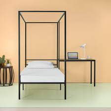 The twin size does not need any center support. Priage By Zinus Canopy Bed Frame With Desk Twin On Sale Overstock 26855836