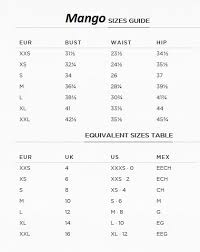 Mango Size Chart Measurement Chart Size Chart Mango