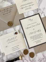 Taupe And Black Wedding Invitation With Wax Seal Cz Invitations Country Wedding Invitations Wedding Invitations Elegant Formal Bridal Invitations