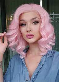 Pink Wavy Bob Lace Front Synthetic Wig Lf308 Wavybobhaircut Wavy Bob Hairstyles Hair Color Pink Short Hair Styles