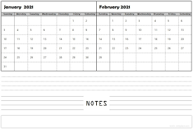 Two Month January February 2021 Calendar Template With Holidays In 2020 Calendar Template 2021 Calendar Calendar